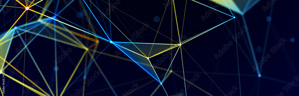 Poster polygonal background with dots and lines. network connection structure. science and technology. 3d