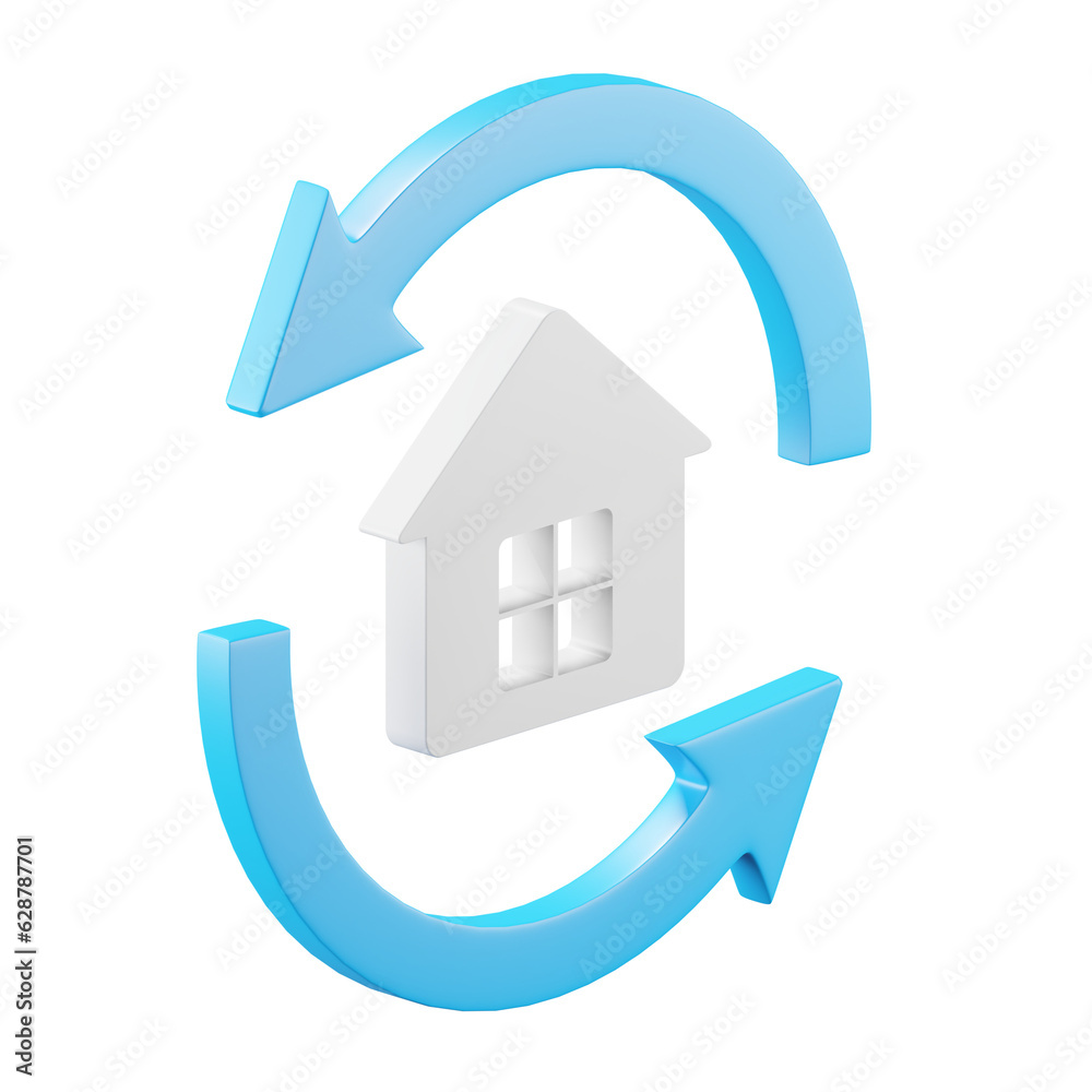 Aufkleber 3d icon rendering of house and circle arrow isolated background.