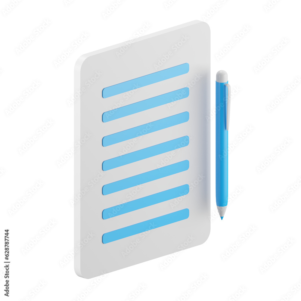 Poster 3d icon rendering of agreement paper, contract, document isolated background.