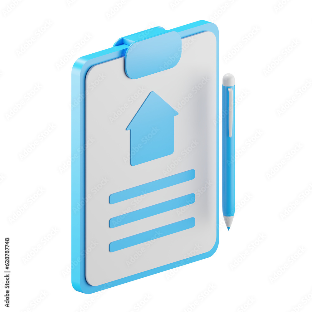 Poster 3d icon rendering of agreement paper, contract, document isolated background.