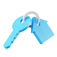 3d icon rendering of key and house isolated background.
