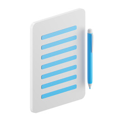 3d icon rendering of agreement paper, contract, document isolated background.