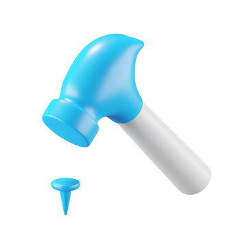 3d icon rendering of hammer and nail isolated background.