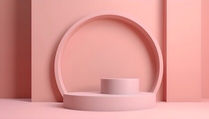Beautiful minimalistic light pink background for product presentation with podium (KI-/AI-generiert)