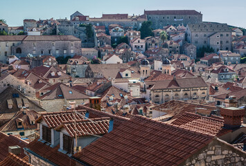 Aerial view from walls in Old Town of Dubrovnik city, Croatia