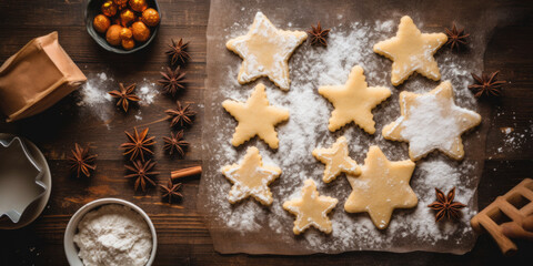 Close up of a woman hands making Christmas gingerbread cookies