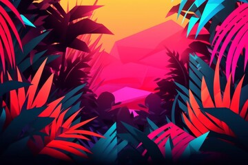 Fototapeta na wymiar Glowing Tropical Themed 3D Abstract Background