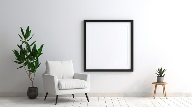 empty square frame mockup modern living room with armchair