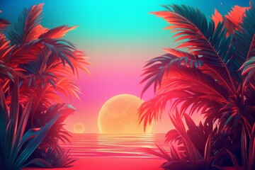 Fototapeta na wymiar Glowing Tropical Themed 3D Abstract Background