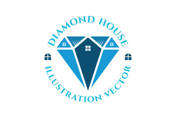 Modern Diamond Emerald Gem Stone House for Real Estate Property Icon Illustration Vector