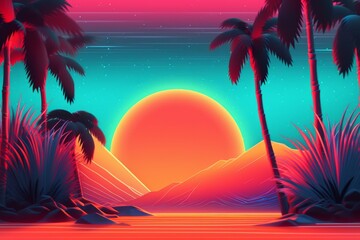 Glowing Tropical Themed 3D Abstract Background