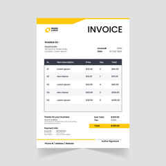 Modern Vector Abstract Invoice Design Template in Black and Yellow Color