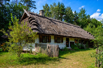 Fototapeta na wymiar old thatched cottages