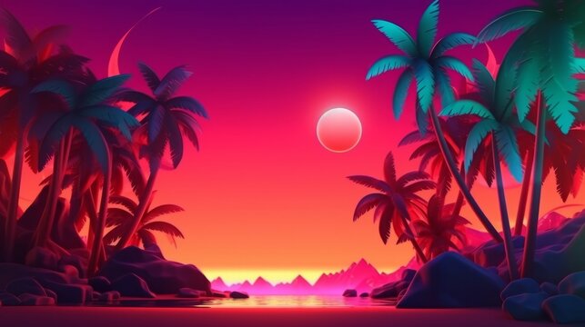 Glowing Tropical Themed 3D Abstract Background