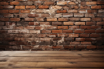 Background  brick wall and  wooden old floor