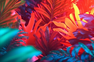 Glowing Tropical Themed 3D Abstract Background
