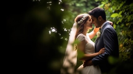 Wedding portrait, bride and groom in lovely wedding day