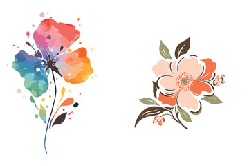 Watercolor minimalist flower for logo design, luxury minimalist flower