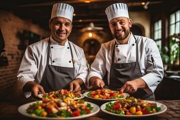Gourmet chef in cooking uniform in the kitchen