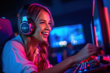 Game time, Happy female gamer live recording 