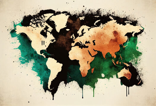 Illustrated grunge map of the world with a textured background. High quality photo