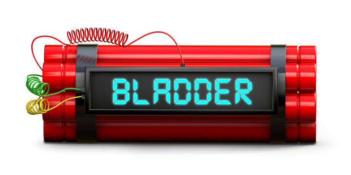Time bomb explosive with bladder word on timer isolated on white background. 3d illustration.