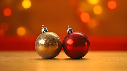 red & yellow Christmas balls with red background
