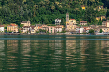 Porto Ceresio, Italy, and Lake Lugano in late afternoon light