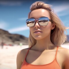 Fototapeta na wymiar Hyper Realistic 3D Render of an Attractive Female on a Summer Beach