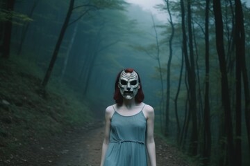 Masked Mysterious Woman in a Forest