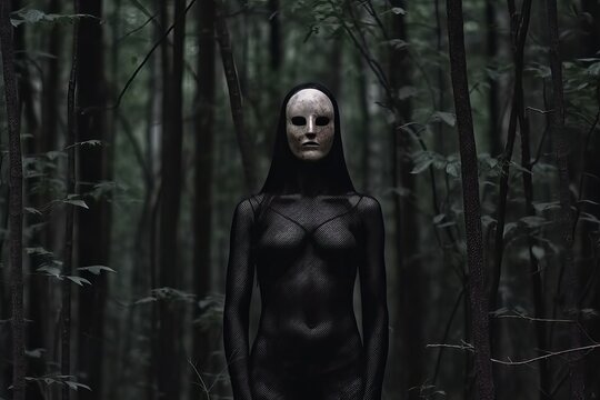 Masked Mysterious Woman in a Forest