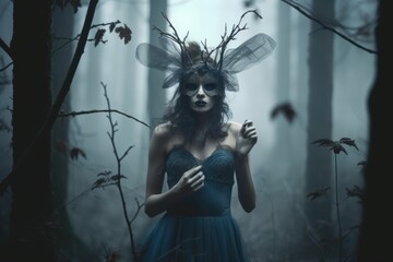 Naklejka premium Masked Mysterious Woman in a Forest