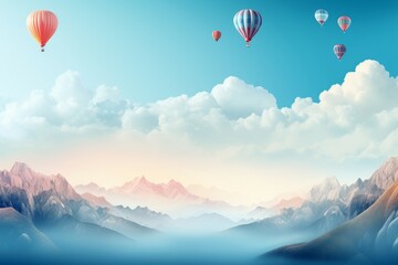 Fototapeta premium Sky mountains balloons. Generate Ai