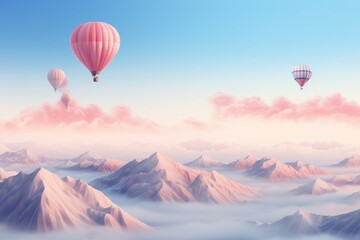 Obraz premium Sky mountains balloons natural. Generate Ai