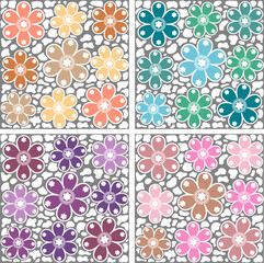 Illustration, background image, cute flower pattern, 4 tones, pastel yellow, pastel green, pastel purple, pastel pink