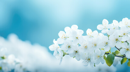 White spring flowers, primrose on a beautiful blue, turquoise background. Generative ai