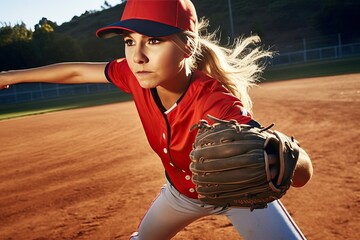 Fast pitch softball pitcher throwing strike ball - Powered by Adobe