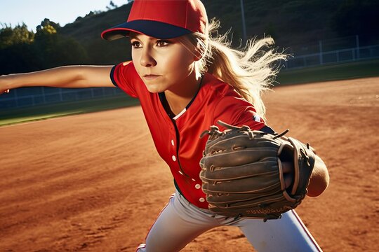 Fast pitch softball pitcher throwing strike ball
