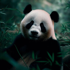 Obraz premium Panda bear in the middle of a bamboo forest