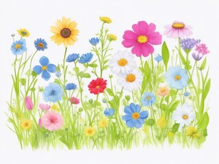 Obraz na płótnie Canvas Hand-painted watercolor meadow flowers spring background