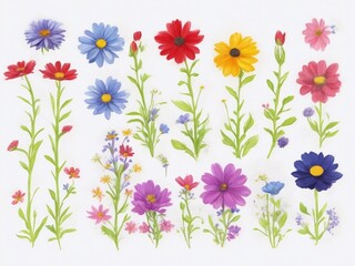 Hand-painted watercolor meadow flowers spring background