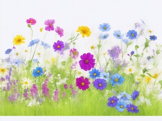 Obraz na płótnie Canvas Hand-painted watercolor meadow flowers spring background
