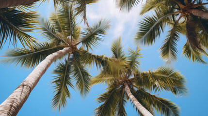 Fototapeta na wymiar Palm trees against a blue sky