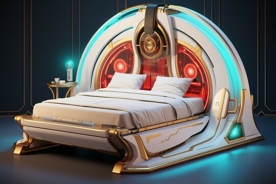 Futuristic king bed. Generate Ai