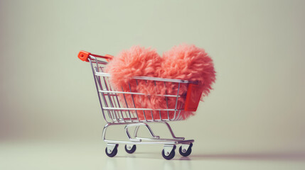  A supermarket trolley with a fluffy heart inside. 