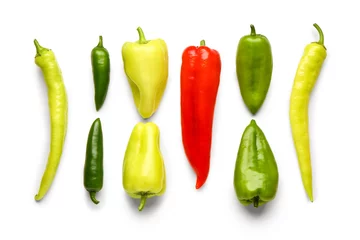 Foto auf Acrylglas Scharfe Chili-pfeffer Different fresh peppers on white background