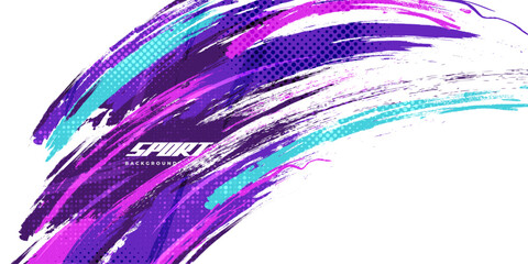 Abstract and Colorful Brush Background with Halftone Effect. Brush Stroke Illustration for Banner, Poster, or Sports Background. Scratch and Texture Elements For Design