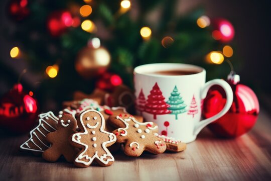 Gingerbread christmas cookies table. Generate Ai