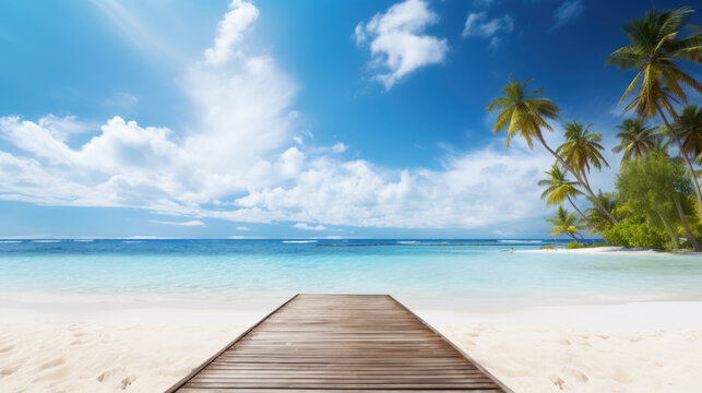 Summer scenic white sand, turquoise calm quiet sea background. Generative ai