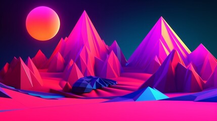 Neon Tropical Synthwave Theme 3D Abstract Background